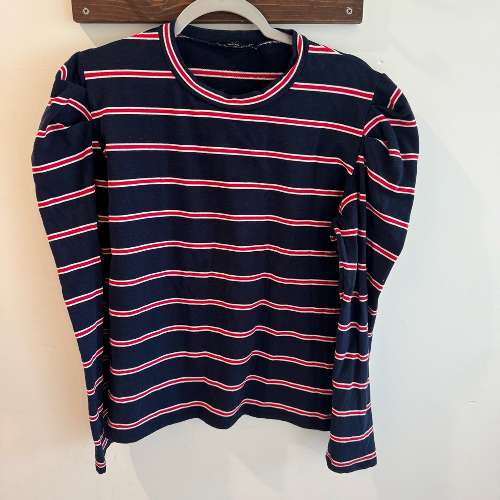 Anthropologie The Fifth Label Kinetic‎ Stripe Puff Sleeve Top XL